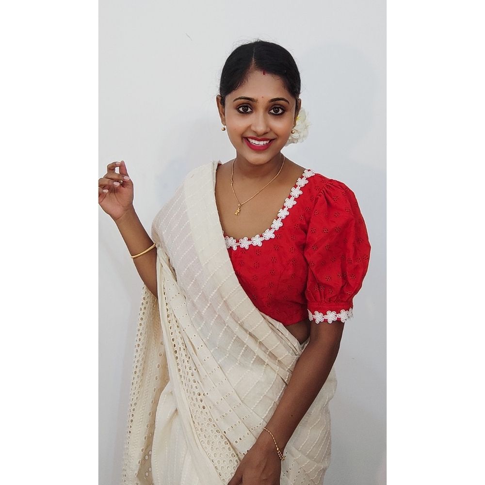 red and white blouse