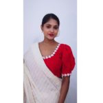 red hakoba blouse with white flower lace and puff sleeves4