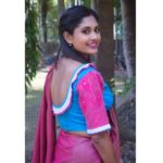 sky blue jamdani body with pink jamdani sleeves and neck frill blouse2