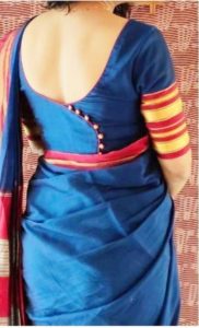blue silk blouse design with silk saree