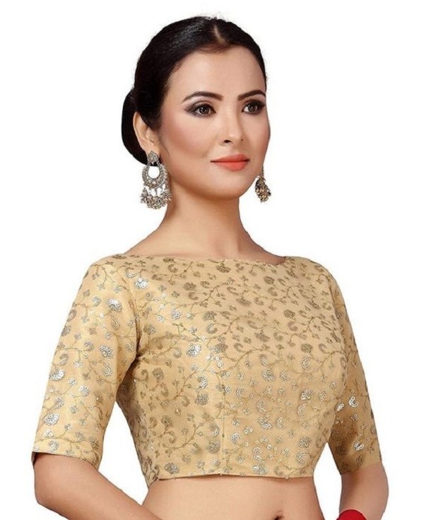 golden embroidered boat neck blouse