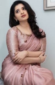 light pink silk blouse with matching saree