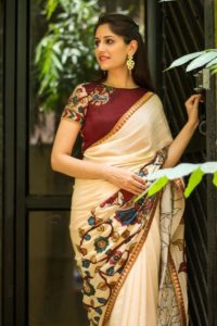 maroon Short Sleeve Blouse Designs For Silk Sarees