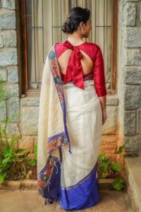 red back open bow tie silk blouse | Simple Blouse Designs For Silk Sarees
