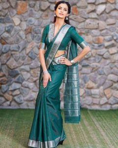 sea green blouse with matching saree