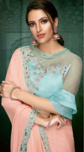 sky blue net blouse for silk saree