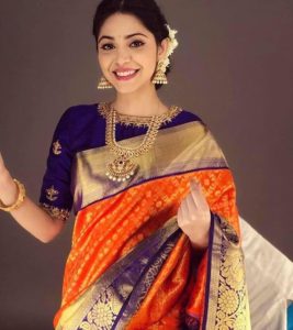 contrast blouse for orange silk saree