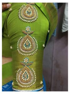 silk saree green blouse sleeves design