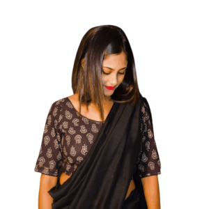 black ajrak with white flower blouse 2