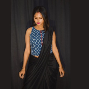 blue white ajrak sleeveless crop top blouse 3