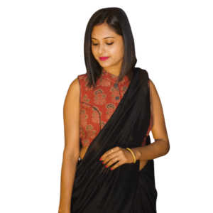 brown akrak flower motive sleeveless blouse 2