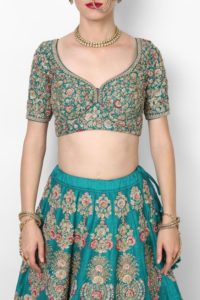 heavy embroidery blue marriage blouse designs