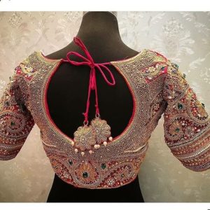maggam work bost neck blouse back neck design with stone work