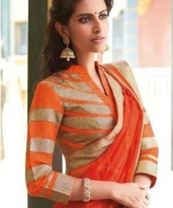orange half collar blouse design