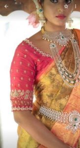 pink half sleeves bridal blouse designs