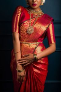 rosy red glass sleeves blouse for silk saree