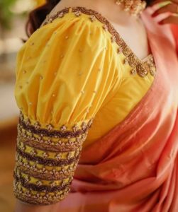 simple yellow puff sleeve blouse for marriage