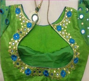 blue green yellow mirror embroidered blouse design