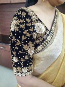 flower stone work blouse design with hand embroidery