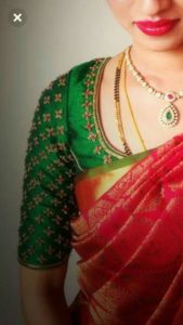 green blouse design for pattu sarees