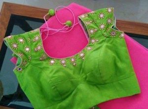 green mirror work blouse with patch work