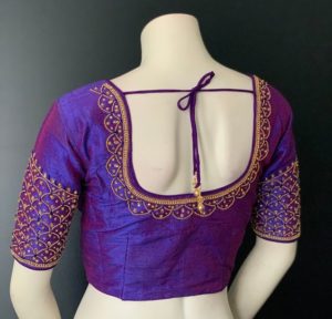 simple blue blouse design with maggam work