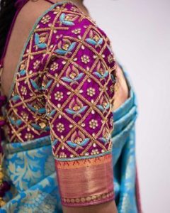 stone work designer blouse with hand embroidery