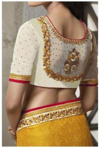 white blouse design with golden stone work