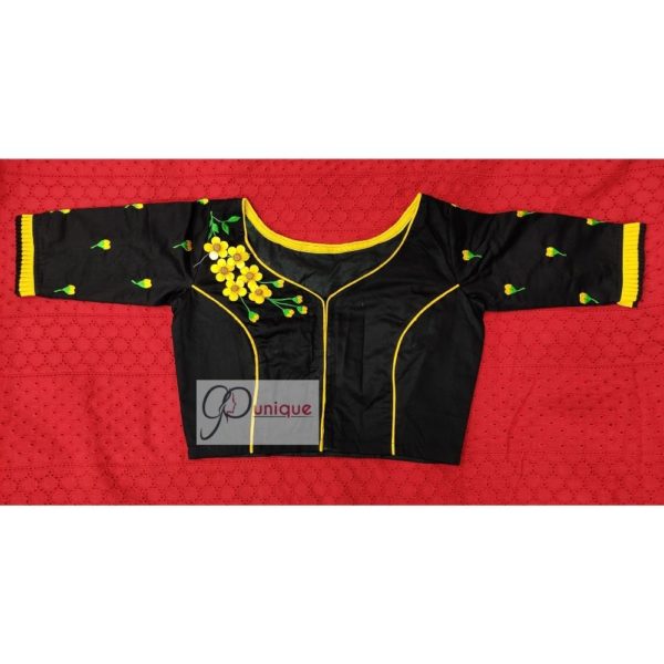 black yellow green 3d hand embroidery blouse with frills 1