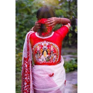 ak chala durga embroidery with crochet lace blouse