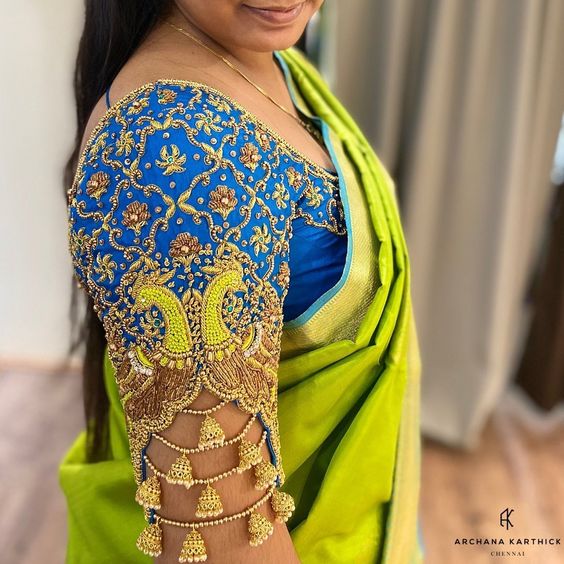 aari work for sky blue blouse