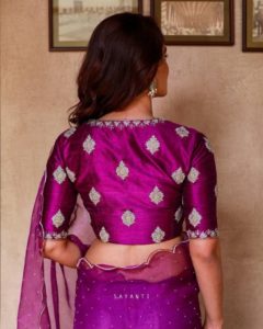 full back violet blouse design with embroidery