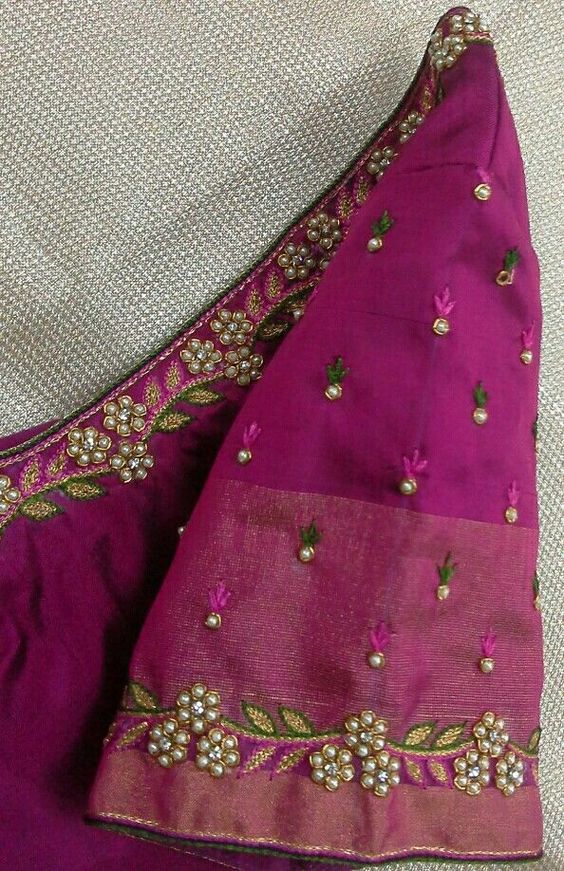 Latest Aari Work Blouse Designs Images for Silk Sarees 2021