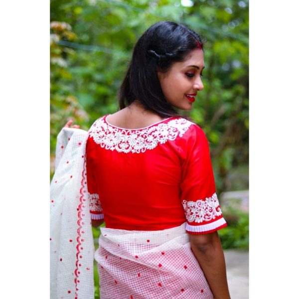 red white embroidery blouse with frills 1