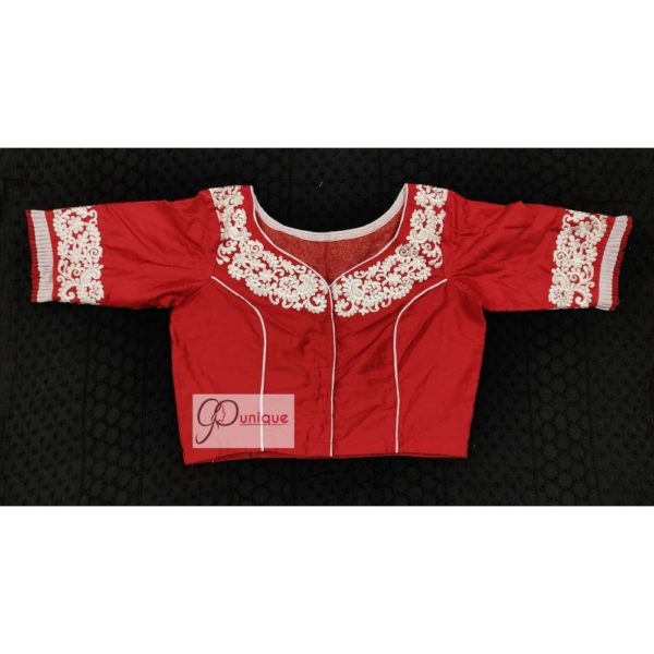 red white embroidery blouse with frills 2