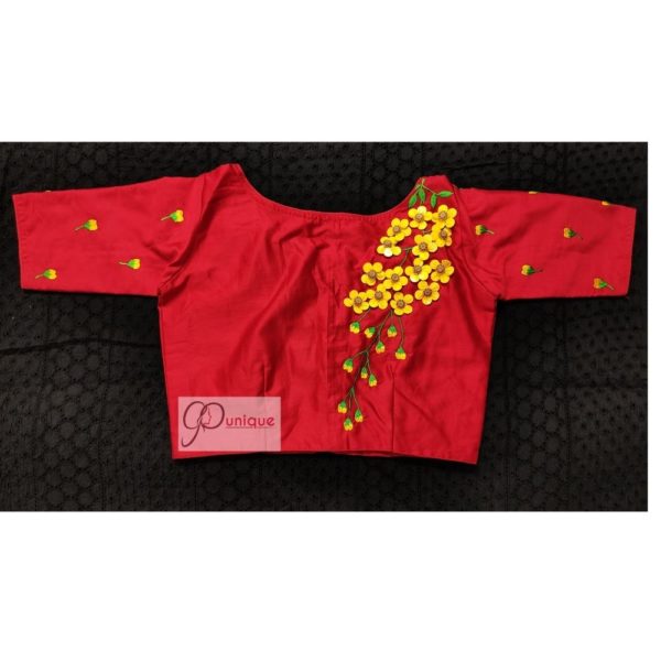 red yellow green 3d hand embroidery blouse