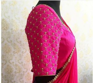 sleek pattern pink saree blouse design