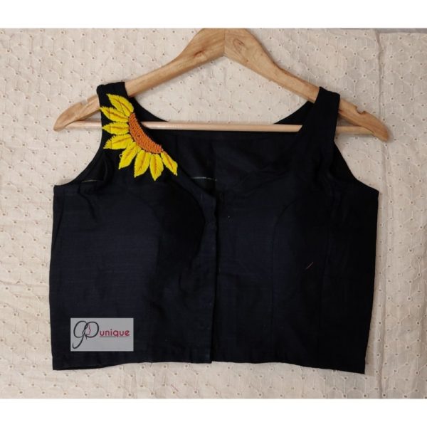 black khadi with sunflower embroidery blouse