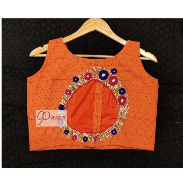 orange hakoba with embroidery blouse