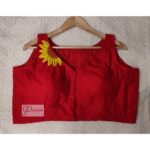 red khadi with sunflower Embroidery blouse