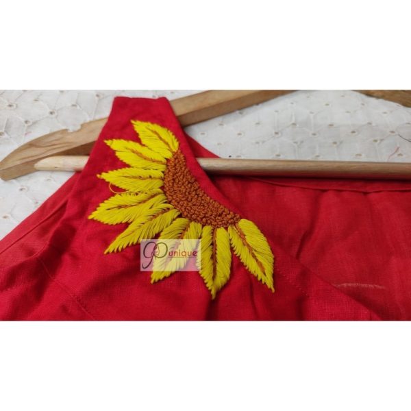 red khadi with sunflower embroydary 1