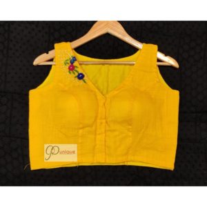 Yellow Khadi With Embroidery Blouse
