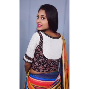 black ajrakh with off white hakoba blouse