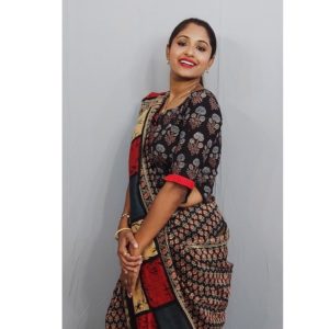 black ajrakh with red bolls croptop blouse