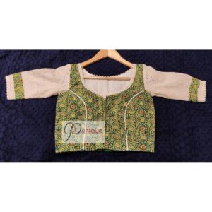 green ajrakh off white hakoba blouse
