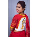 red designer khadi with embroidery blouse2