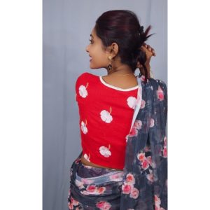 red khadi with joba emboridery white lace blouse1