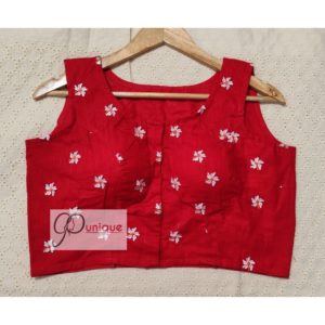 red khadi with shuli embroidery blouse