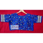 blue floral motif maggam blouse design1