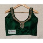 bottol green colour sleeveless maggam work blouse3